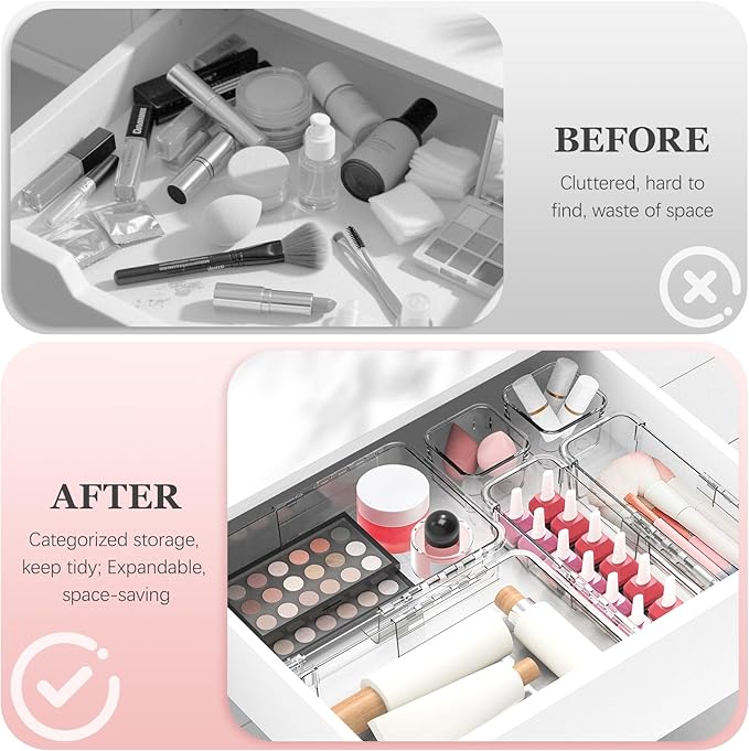16 Pcs Clear Extendable Drawer Organizer