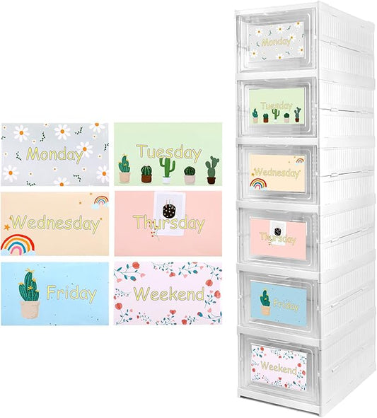 6 Shelf Weekly Clothes Organizer for Kids, White