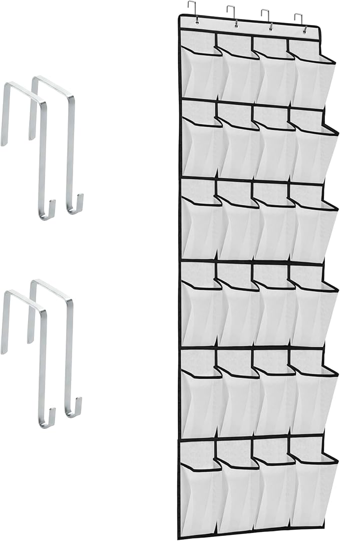 Over The Door Shoe Organizers with 24 Mesh Pockets Shoe Organizer Storage, White