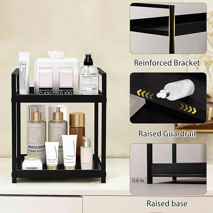 Anyoifax Bathroom Counter Organizer 2 Tier Vanity Storage Countertop Shelf Makeup Organizer Perfume Tray Skincare Holder for Sink, Dresser, Kitchen, Small Black