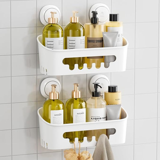 TAILI Shower Caddy Suction Cup 2 Pack, Heavy Duty Bathroom Organizer, Removable Shelves for Inside Shower, Shampoo, Waterproof Suction Plastic Storage for Bathroom Accessories Holder, White