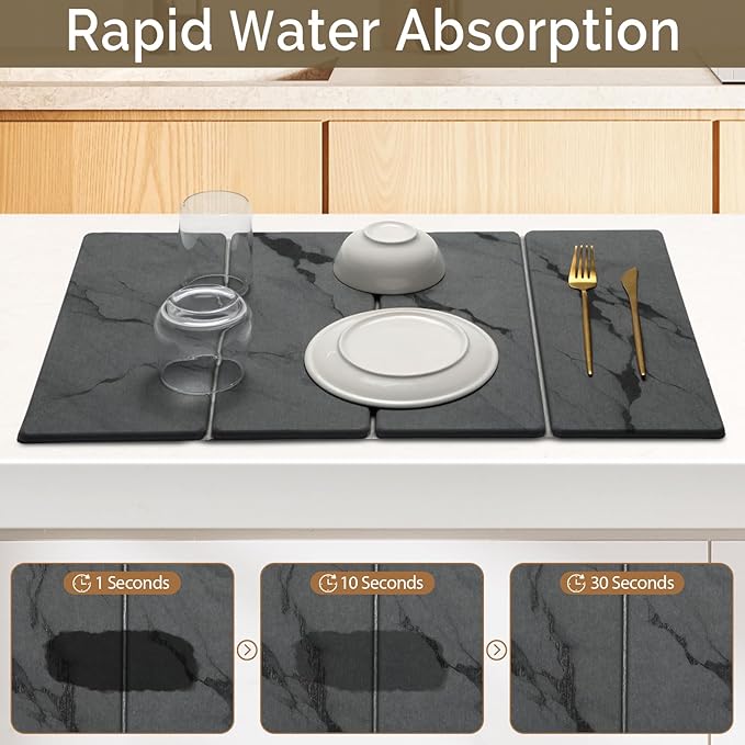Large Stone Dish Drying Mat for Kitchen Counter, Dark gray 24"x16"&8"x4"