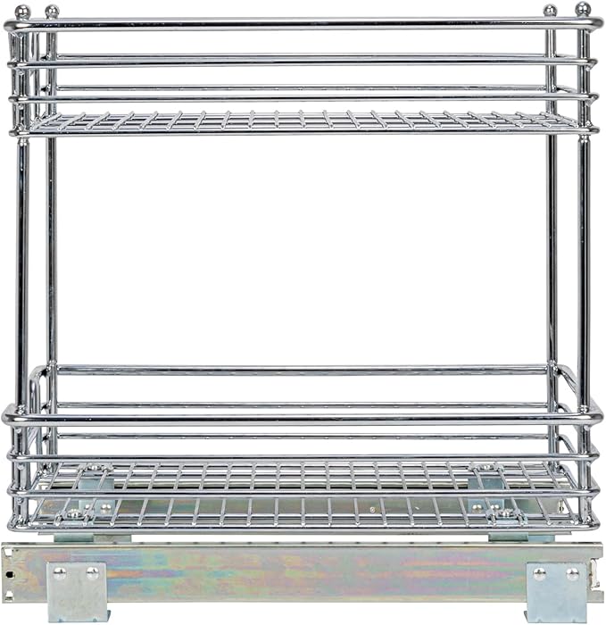 Household Essentials Glidez Chrome-Plated Steel 2-Tier Sliding Under Sink Cabinet Organizer, Chrome