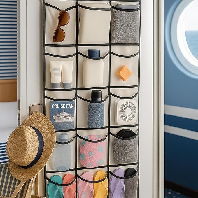 Magnetic Cruise Cabin Organizer 2026-15 Pocket Over the Door Hanging Shoe Organizer & Stateroom Storage, 40 LB Magnetic Hooks for Cruise Ship Cabin Essentials & Must Haves