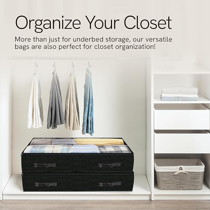 Reli. 90L Under Bed Storage Containers (8 Pack) | Closet Organizer with Clear Window | Underbed Storage Bins for Towels, Sweaters, Linens | Large Organizer for Closet (Black)