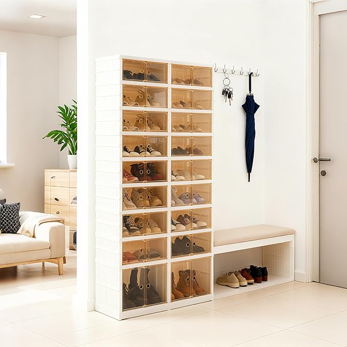 9 Tiers-36 Pairs Folding Shoe Rack Organizer Cabinet with Doors, Large Plastic Collapsible Shoes Shelf, Foldable Shoe Storage Boxes Cabinet, Easy Assembly Shoe Rack For Entryway (9 Tiers-36 Pairs)
