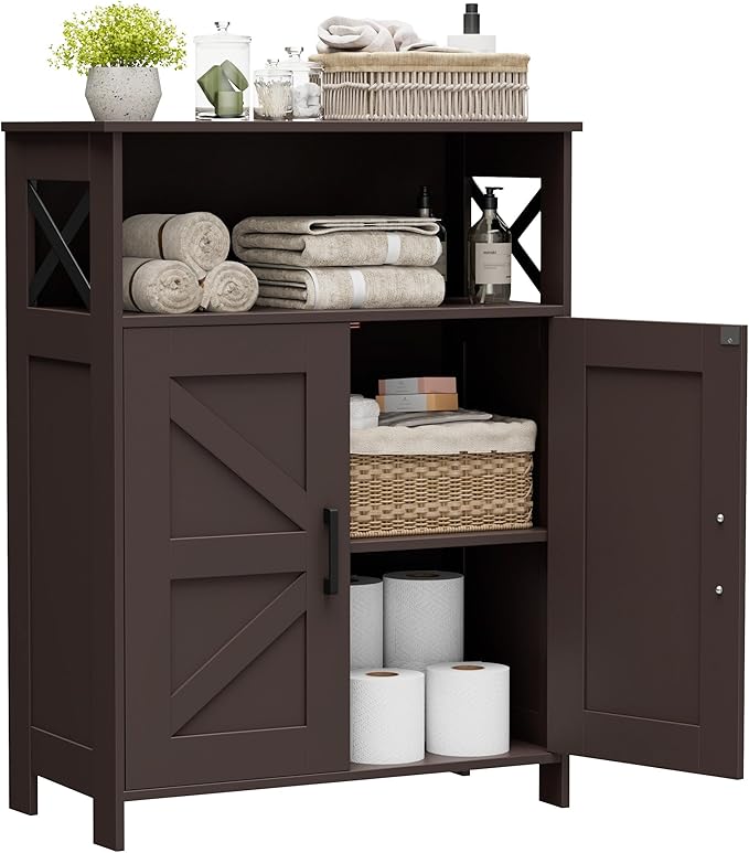 Homhedy Farmhouse Bathroom Storage Cabinet with 2 Doors, Toilet Paper Cabinet with Adjustable Shelf, Small Bathroom Cabinet for Kitchen/Laundry/Living Room, 11.8 x 23.6 x 31.5 Inches, Brown