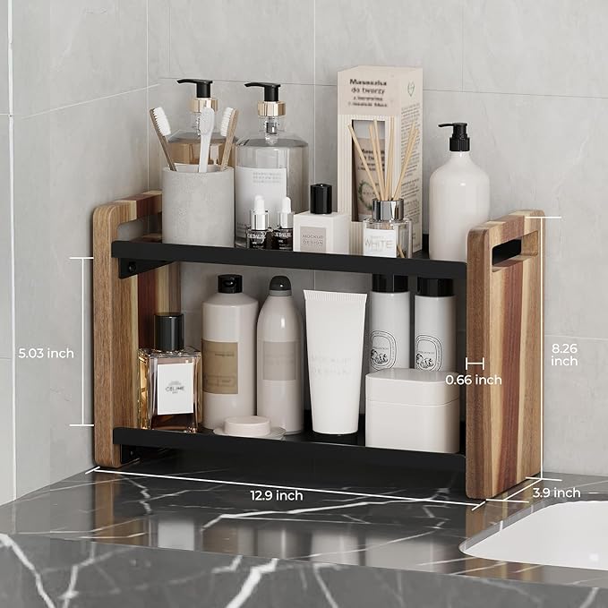 Bathroom Counter Organizer,Bathroom Counter Shelf,Bathroom Organizers,Under Sink Organizer,Cologne Organizer for Men,Cologne Cabinet,Spice Rack Organizer for Cabinet,Gifts(Acacia 2 Tier)