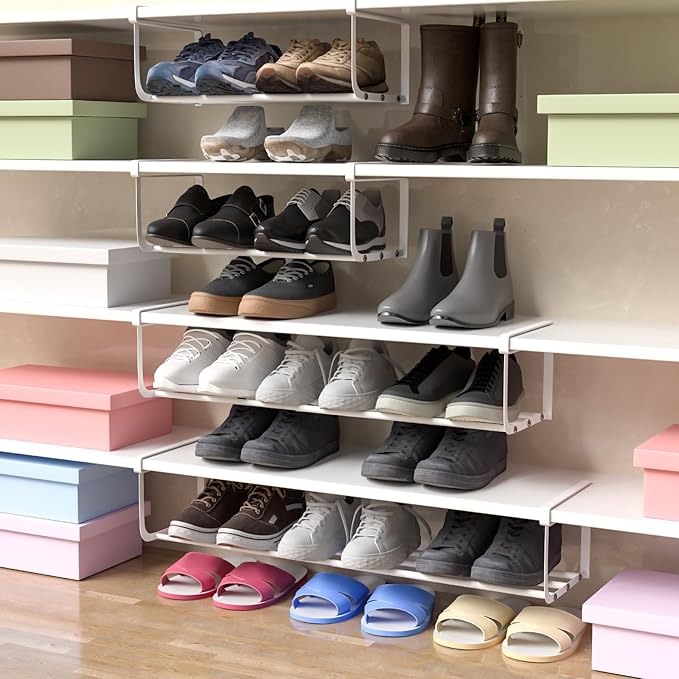 4 Pcs Expandable Shoe Rack Organizer for Closet 16.5-31.5 Inch Adjustable