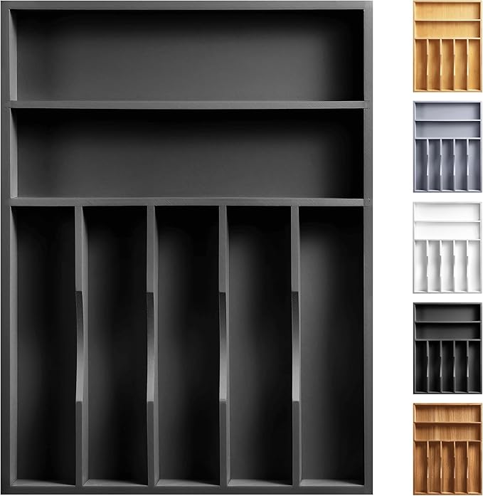 Kitchen Bamboo Silverware Organizer, Kitchen Drawer Organizer, Black