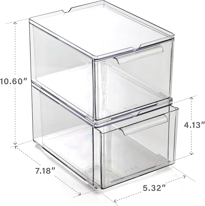 Clear Stackable Storage Drawers, Medium, 2 Pack