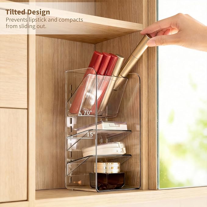 Medicine Cabinet Organizer with Adjustable Dividers, 3-Tier Slant-Gentle Slant