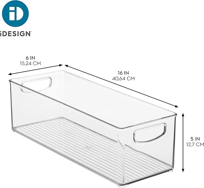 iDesign Plastic Stackable Pantry Bin for Kitchen Cabinets or Fridge, Set of 4, Clear, Made in USA