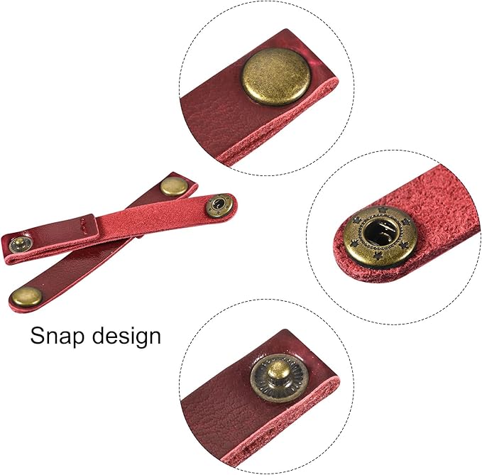 MECCANIXITY Pack of 5 Leather Cable Straps Cord Organizer 90x12mm Portable Cable Leather Clips Burgundy Earphone Cord Management for Cable, Wire