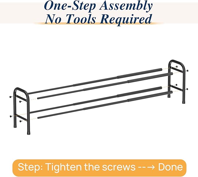 ENJOYBASICS 2 Tier Expandable Shoe Rack for Closet, Free Standing Metal Shoe Shelf Storage Organizer Holder 12 Pairs, Adjustable Width Shoe Rack for Entryway Small Space, Black