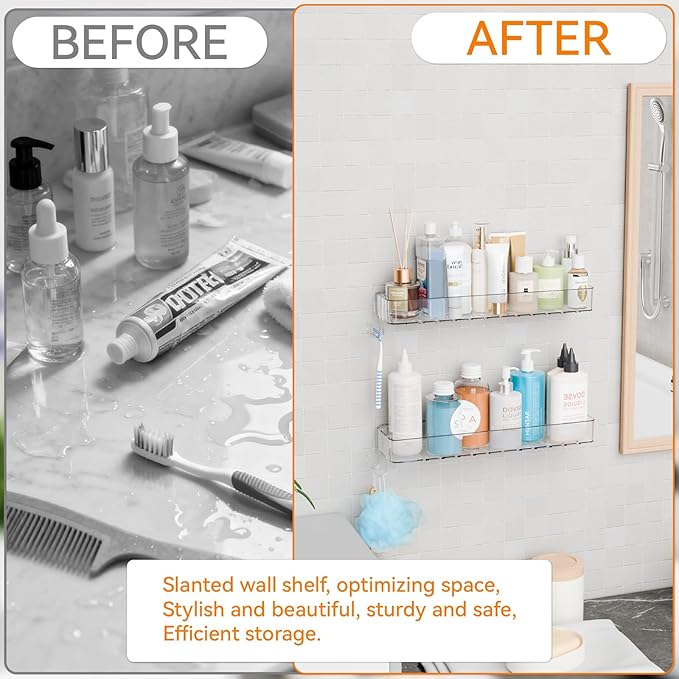 Yieach 4 Pack in Shower Organizers,Adhesive Shower Caddy,No Rust Acrylic Shower Shelves & Storage Rack,Plastic Bathroom Shelves,Bathtub Storage Organizer,Shampoo,Conditioner Holder for Washroom,Clear