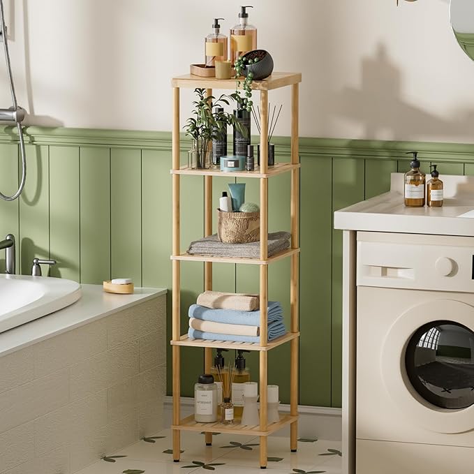 5-Tier Bamboo Bathroom Shelf, Bathroom Standing Shelves