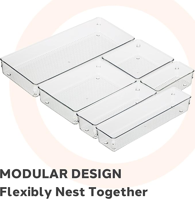 Oggi Clear Drawer Organizer | 6" X 9" | Pack of 2 | For Kitchen & Office | Utensil Storage