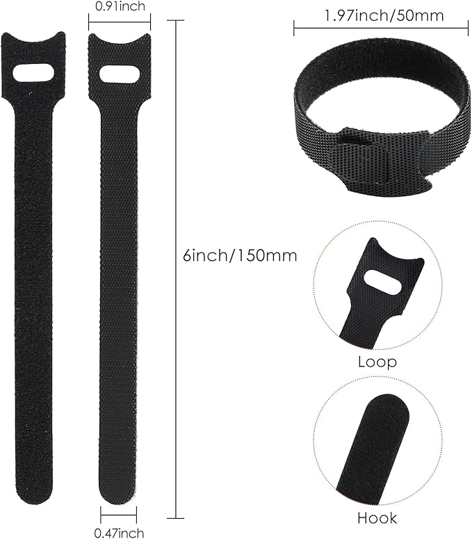 MVYC 120PCS 6 Inch Reusable Cable Ties Wire Ties Cord Organizer Cable Organizer Adjustable Management Black