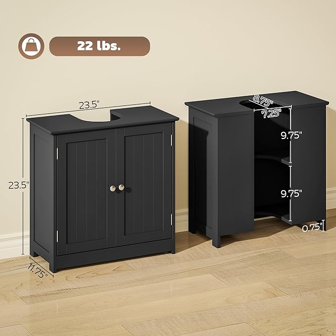 23.5" Pedestal Sink Storage Cabinet, Black