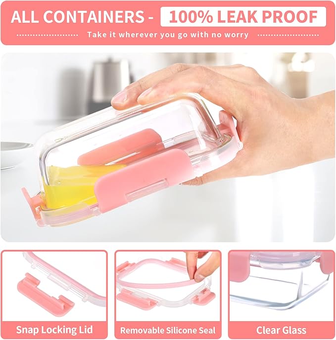 Small Glass Food Storage Containers 12 Pack-12oz Glass Containers with Lids