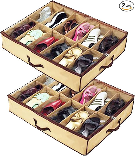 2PCS Ladies/Kids Storage Household Shoe Bag 12 Cells Underbed Foldable Closet