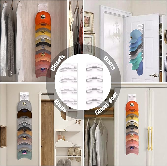 Hat Organizer for Baseball Caps, White