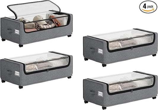 Under Bed Storage, 4-Packs Under Bed Storage With Wheels, Under bed Shoe Storage