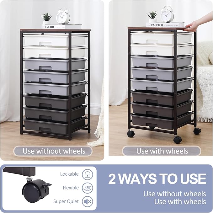 Rolling Cart with Drawers, Dark Grey