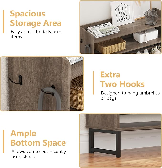 Shoe Cabinet with 2 Flip Drawers, Grey