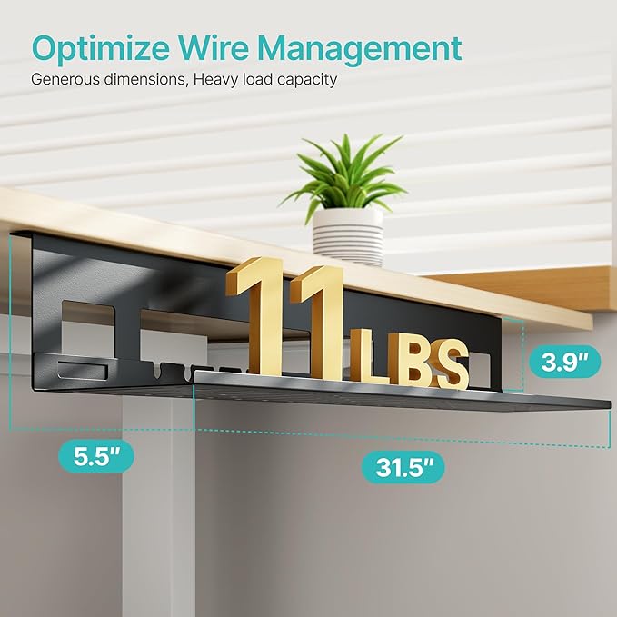 PEGZONE Under Desk Cable Management Tray, 31.5 Inches Metal Cord Organizer Rack, Desk Tray for Power Strip, Cord, Wire, Easy Mounting Cable Management Under Table for Home Office, Black