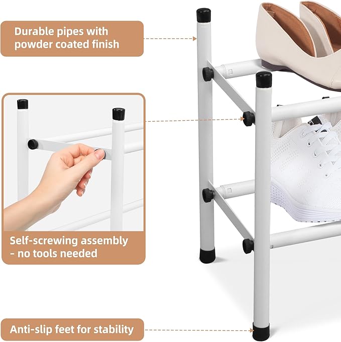 STORAGE MANIAC Expandable Shoe Rack, White 2 Tier