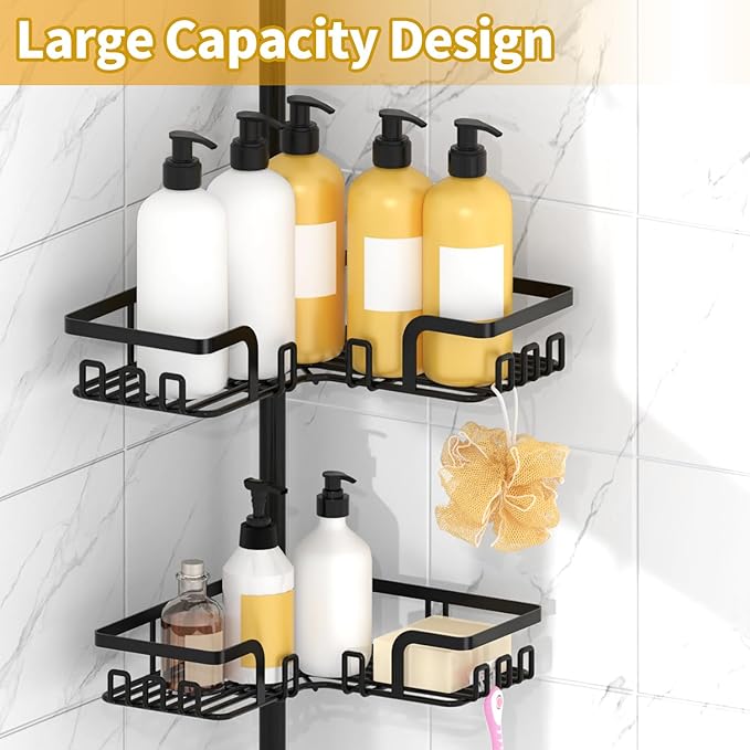 Shower Caddy Tension Pole with 2 Towel Bars