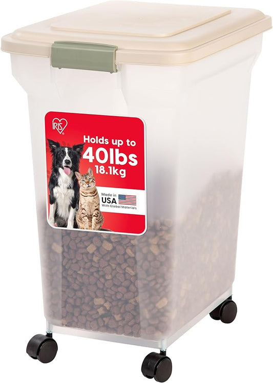 USA Airtight Dog Food Storage Container, WeatherPro, Up to 40 lbs, Clear/Almond