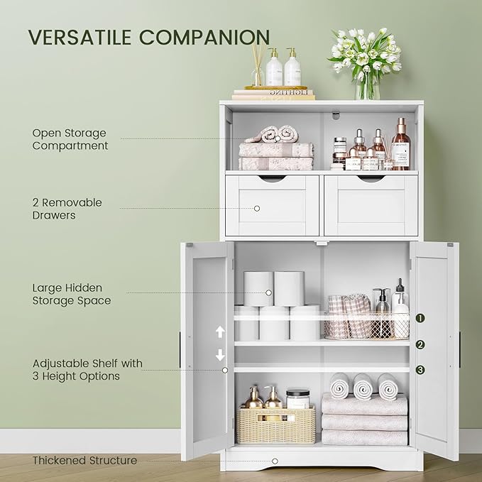 Bathroom Cabinet with Doors and Drawers, Freestanding Bathroom Storage Cabinet