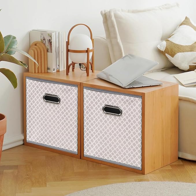 Fabric storage bins Cubes, Fabric Cube Organizer with Handle, Light Grey