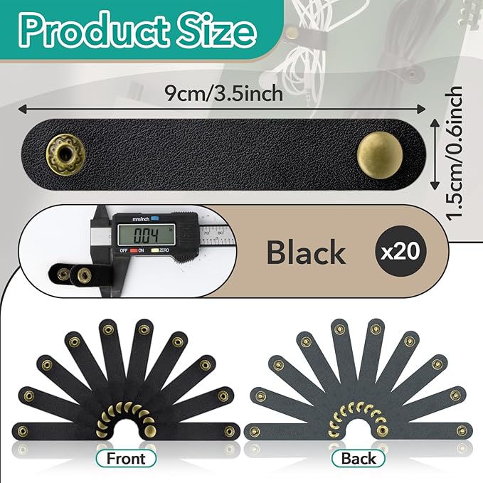 20 Pcs Leather Cord Organizer - Black Leather Cord Ties for Charging Cords, Reusable Charging Cable Organizers