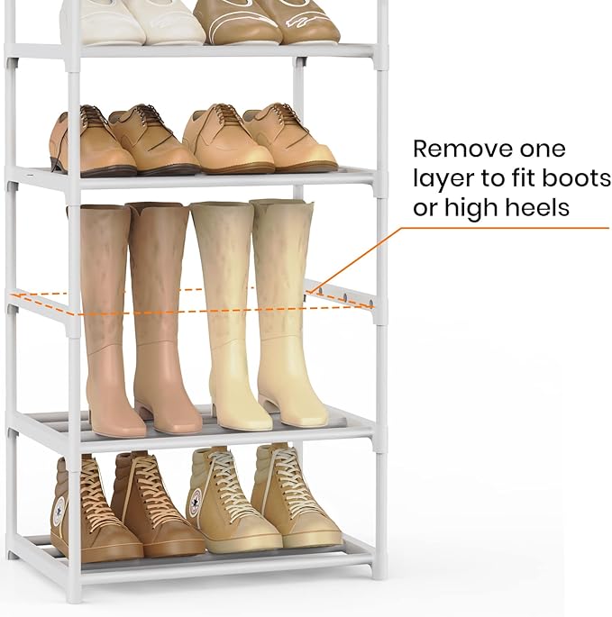 Metal Shoe Rack Organizer 10 Tiers, 20-24 Pairs Narrow Tall Shoe Racks for Closets Entryway - Vertical Boots Organizer Storage - Sturdy Shoe Shelf Cabinet White
