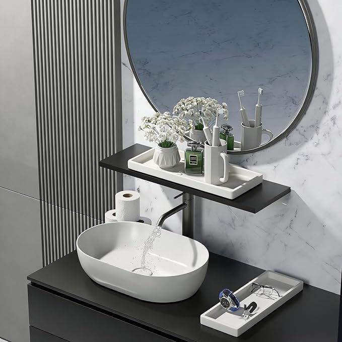 Large Silicone Bathroom Vanity Tray Set, 11.8 in, Black+White, Non-Slip