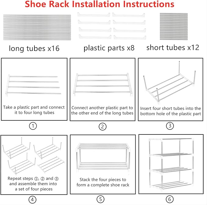 Jucaifu Stackable Small Shoe Rack, Entryway, Hallway and Closet Space Saving Storage and Organization (4-Tier, White)