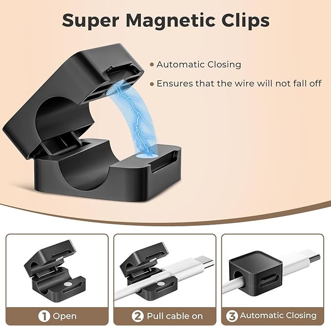 8 Pack Magnetic Cord Organizer Holder, Adjustable Cable Clips