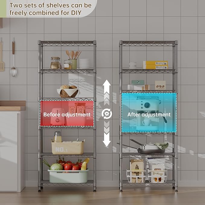 Golpart 5 tire Shelves Storage Wire Shelving Unit Metal Shelf Adjustable Organizers Storage Shelving for Bathroom Laundry Room Kitchen Pantry12”D x 22”W x 69”H Silver