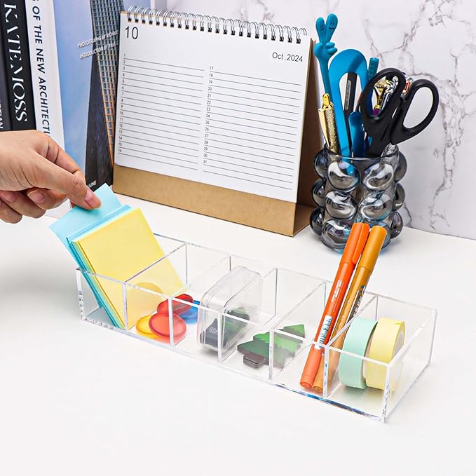 Clear Drawer Organizer 6-Section Desk Compartment Acrylic Tray Holder
