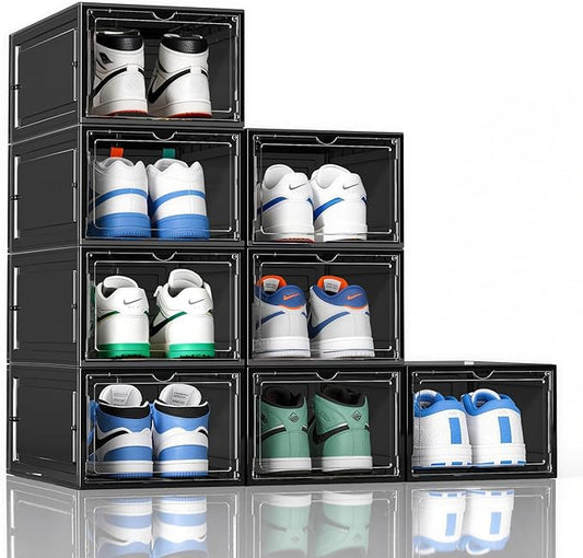 XL Shoe Storage Box Organizer, Drop 8 PACK BLACK