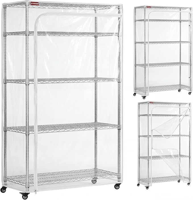 Clear PVC Shelf Cover, Extra Deep 36" W x 24" D x 72" H, 3-Way Opening with Two-Way Zipper, See-Through Waterproof Storage Shelving Cover for Warehouse