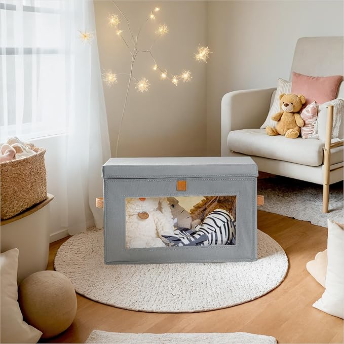 Homsorout Small Fabric Storage bins - Collapsible Storage Bins with Open Window, 6 Pack Closet Baskets for Shelves, Stackable Decorative Boxes for Home, Dorm, Grey, 13.7"x 9.8" x 9.8"