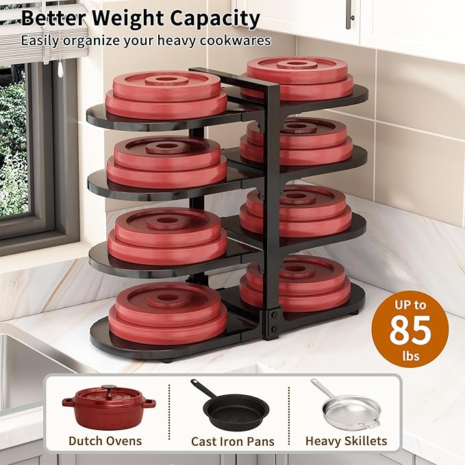 Adjustable Heavy Duty Pots and Pans Organizer Under Cabinet, Black