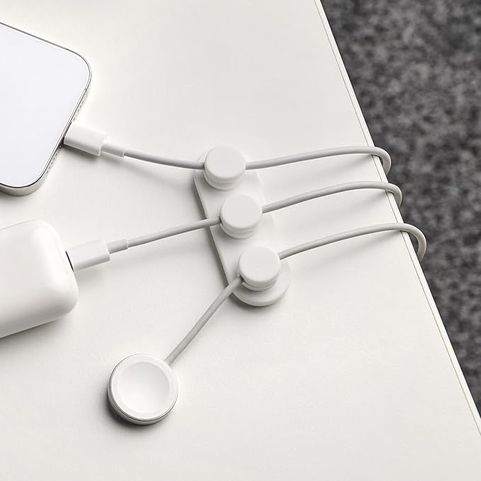 Wrap-It Storage MagnaDock Magnetic Cable Holder - 2-Pack (White) - Adhesive Cable Clips Cord Organizer Desktop Cord Holder for Nightstand Desk Cable Management