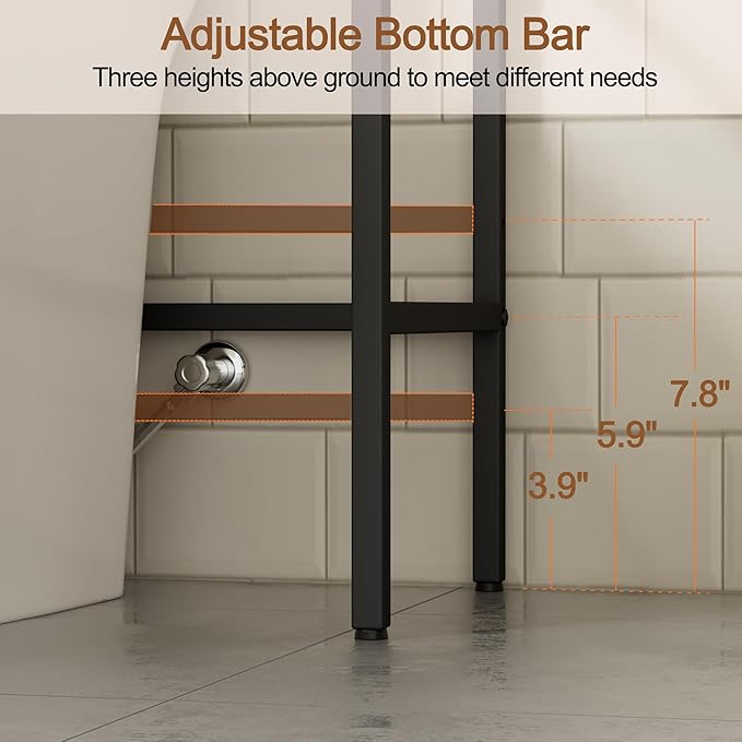 Over The Toilet Storage Rack - 3 Tier Bathroom Organizer with 4 Hooks & Paper Holder - Space Saving Metal Shelf for Bathroom - Black Toilet Storage
