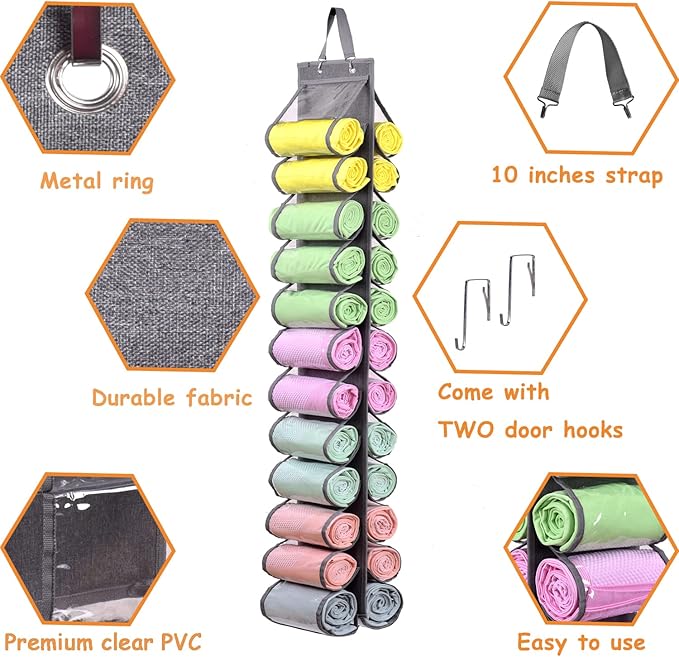 Legging Storage Bag Storage Hanger Can Holds 24 Leggings or Shirts Jeans, Grey